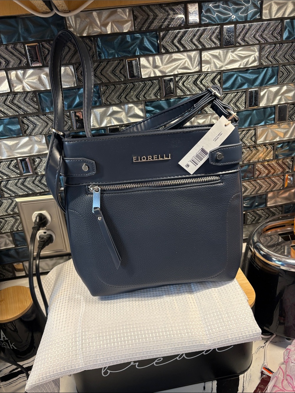 Fiorelli Navy Pebbled Crossbody Bag with Front Zip Pocket